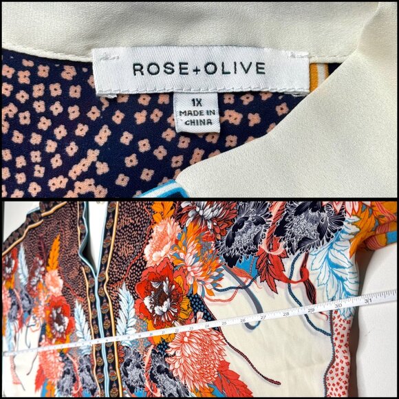 Rose + Olive Cream Multi Boho Floral Dolman 3/4 Sleeve Flowy Blouse Kimono Sz 1X - Picture 6 of 7